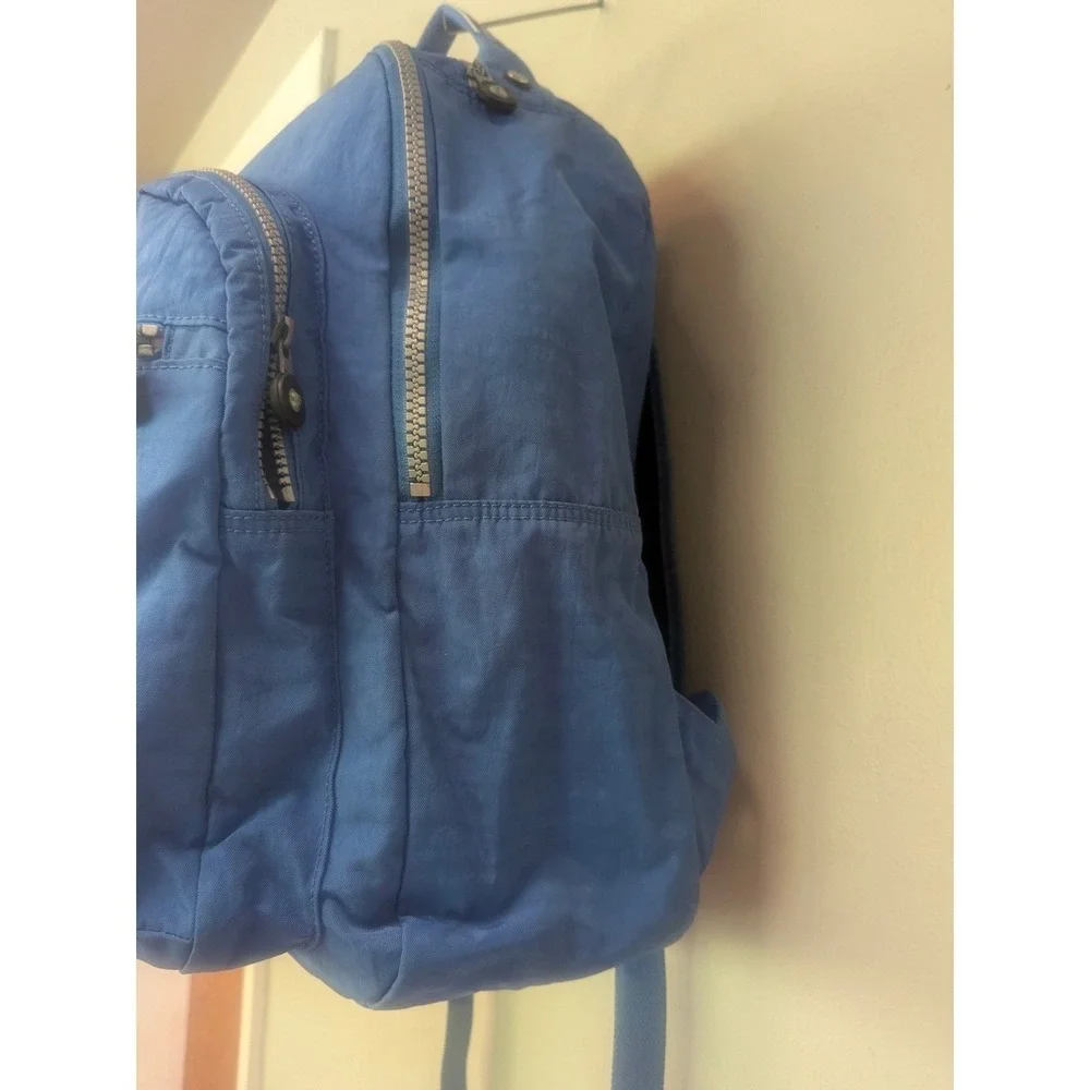Kipling Laptop Backpack Unisex Large Blue Good Crinkled Nylon Tech Bag